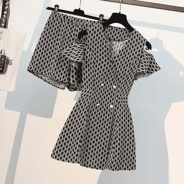 

women's tracksuits plus size office ladies dress suits for women off shoulder double breasted high waist and shorts sets korean casual, Gray