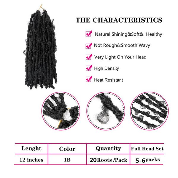 12 polegadas borboleta crochet cabelo curto trança sintética extensões de cabelo faux locs crochet tranças cabelo para mulheres negras com presente grátis