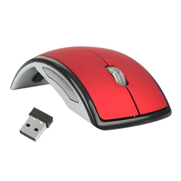 

2.4ghz wireless folding foldable arc optical mouse with usb receiver for pc lapdesk portable, red mice