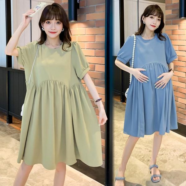 

maternity dresses 56967# dress summer cotton short sleeves loose stylish solid color pregnant women mom, White