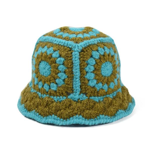 

stingy brim hats panama 2021 women fashion brand wool pure cotton winter hat foldable hollow crochet knitting multicolor bucket, Blue;gray