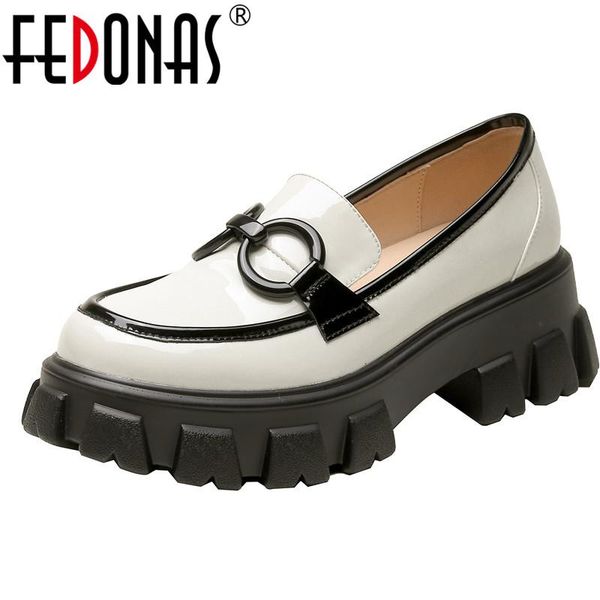 

dress shoes fedonas genuine leather woman platform mixed colors vintage for women 2021 autumn est casual basic pumps, Black