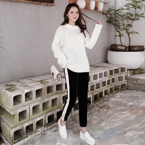 

winter fashion outside wearing wool thickening pregnant women leggings straight abdomen pants maternity bottoms, White