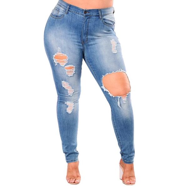 

women's jeans stretch hight waisted for women elastic female slim denim pants hole ripped pantalon femme vaqueros mujer, Blue