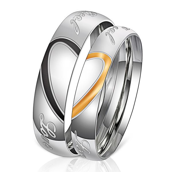 Anello a fascia per coppia casual a forma di cuore placcato in argento, regalo di gioielli di moda per le donne, anelli da uomo romantici, San Valentino