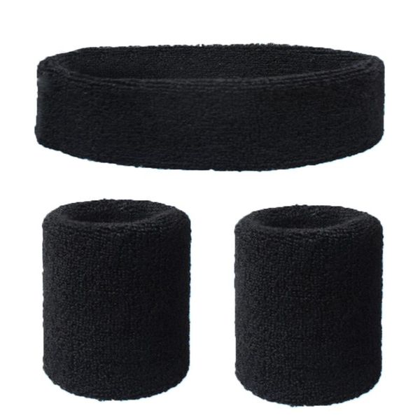

wrist support men women sports headband running lightweight soft elastic sweatband set cycling washable wristband moisture wicking solid thi, Black;red