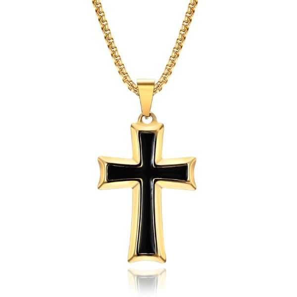 

drop oil cross necklace jesus christian prayer pendant hip hop fashion men's simple titanium steel neckchain jewelry gift necklaces, Silver