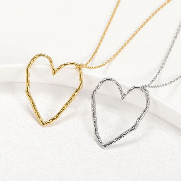

pendant necklaces stainless steel big heart necklace wedding jewelry gold color romantic love gifts for women girls, Silver