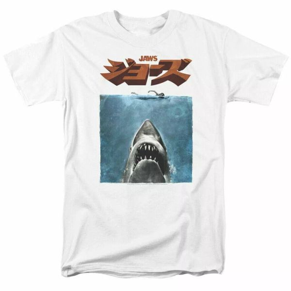 

jaws japanese poster t shirt licensed shark movie retro tee classic white, White;black