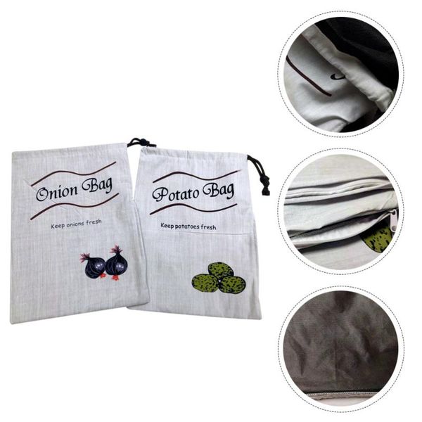 

2pcs vegetable storage bag potatoes drawstring bags onions pouch