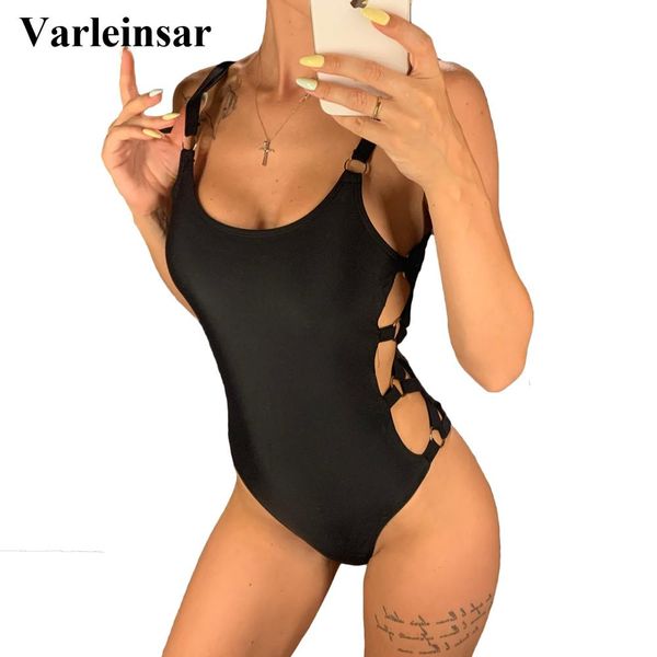 

2021 black hollow cut out full back women swimwear one piece swimsuit female bather bathing suit swim wear beach lady v649b, White;black