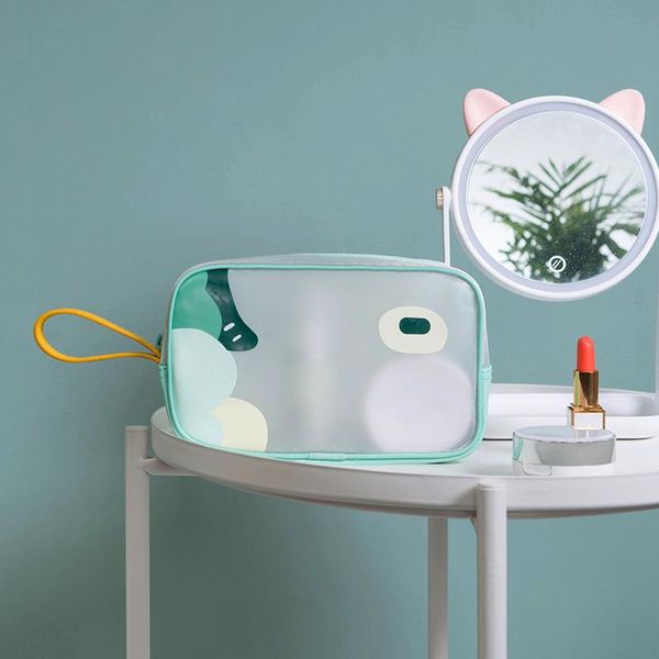 

storage bags cartoon portable cosmetic bag tpu transparent toiletry supplies travel with zipper handle strap waterproof