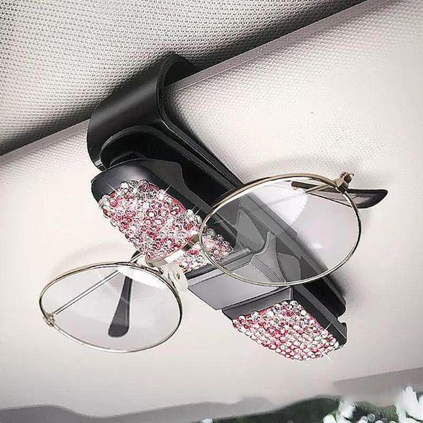 Altri accessori interni Supporti per occhiali con strass e diamanti per supporto per visiera parasole per auto con clip per biglietti