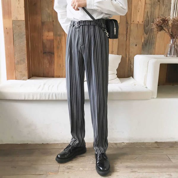 

men's pants korean suit slim fashion business casual striped streetwear wild straight trousers m-2xl p1g2, Black
