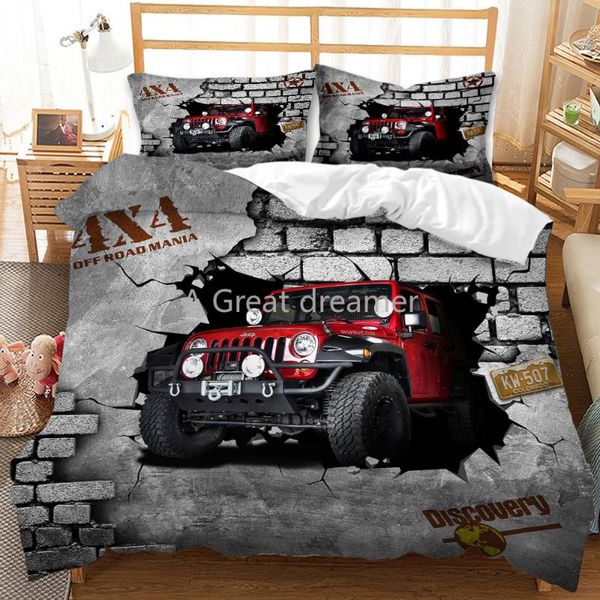 

bedding sets retro vintage car printed set grey red jeep duvet cover bed quilts kids boys bedroom decor home textiles  king size