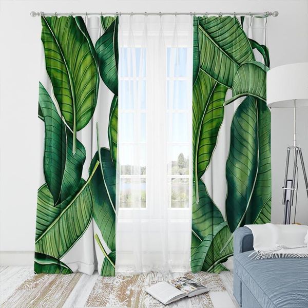 

printing modern blackout shading tropical leaves curtains for living room bedroom window light color kitchen curtain & drapes