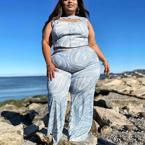 

women's two piece pants 2 pieces sets womens outfits plus size 4xl 5xl & trousers blue printed bodycon oversized fashion matching, White
