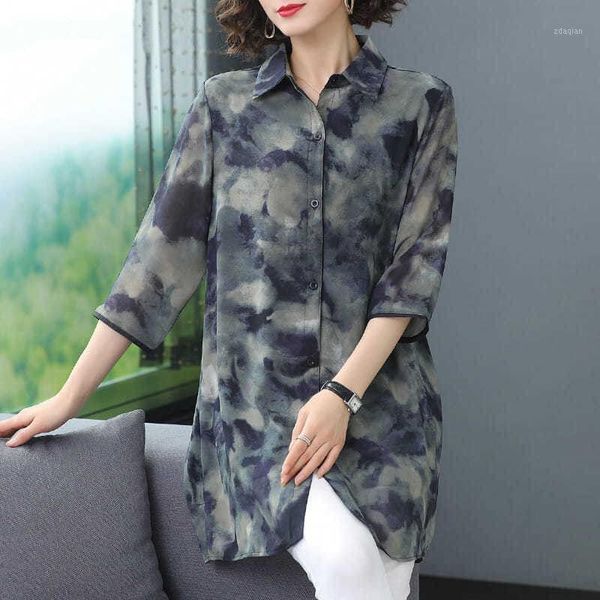 

women's blouses & shirts chiffon fashion spring summer women -neck print mid-kength casual stylish mujer blusas mm0575, White