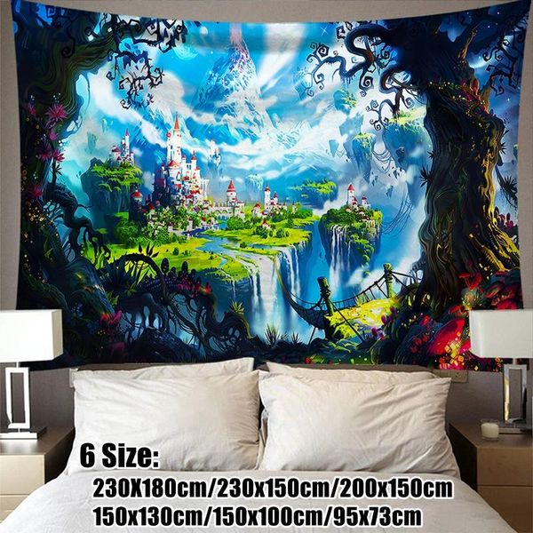

tapestries magic forest castle tapestry fairy-tale trippy aesthetic bedroom living room dorm decoration wall hanging fabrics