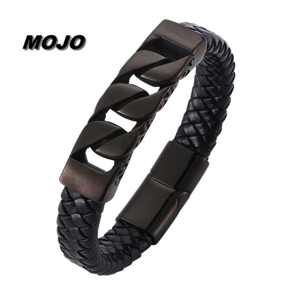 Cool homens estilo punk de aço inoxidável cadeia de encanto de couro genuíno bracelete