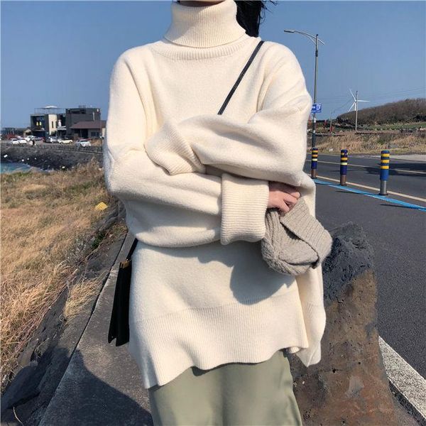 

women's sweaters women turtleneck pullover winter oversized sweater long sleeve solid knit jumper casual fall loose warm 2021, White;black
