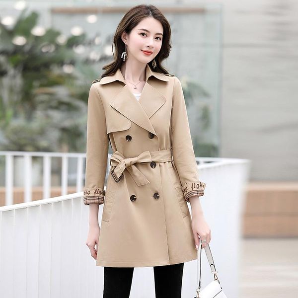 

women's trench coats korean windbreaker coat medium long small 2021 autumn high-end fashion casual, Tan;black