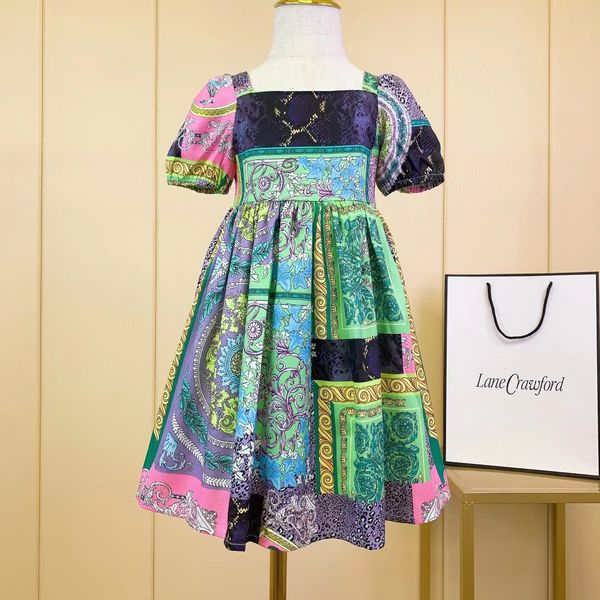 

fashion kids girls cotton dress summer baby girl flowers printing green dresses children birthday party clothing, Red;yellow