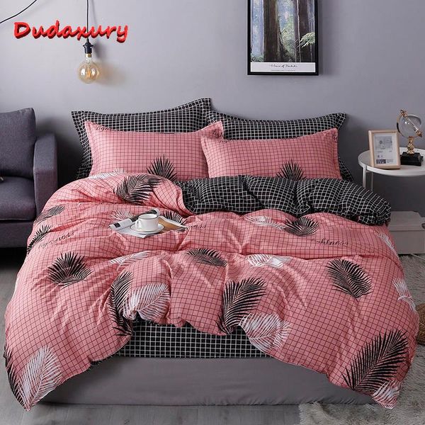 

bedding sets dudaxury set simple feather pattern a/b double-sided printing quilt cover fashion single double bed sheet  king