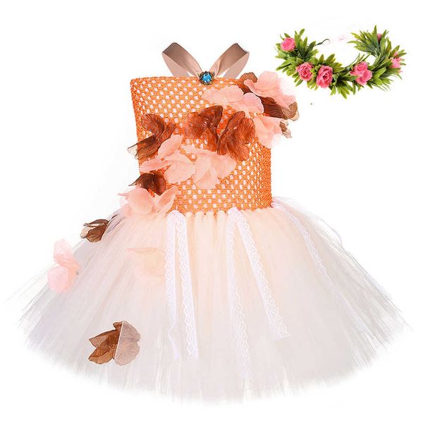 Meninas Princesa Moana Tutu Vestido com Flor Crown Hawaiian Girl Girl Festa de Aniversário Vestido Kids Halloween Cosplay Moana Traje Q0716