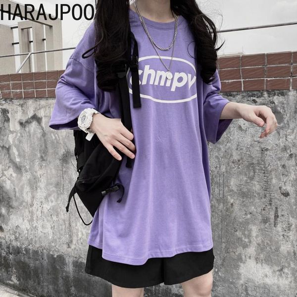 

harajpoo women t-shirts korean version ins trend simple letter print couple casual wild loose round neck short-sleeved women's t-shirt, White