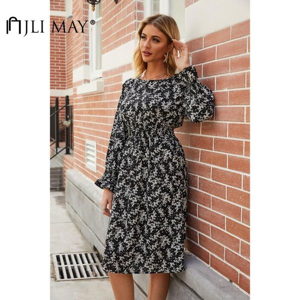 

casual dresses jli may women print dress o-neck full butterfly sleeve empire a-line slim summer sundress office lady mini, Black;gray