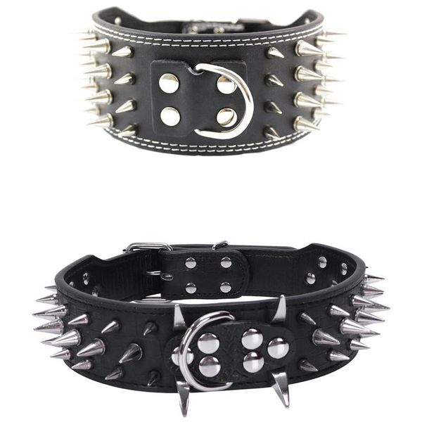 

pcs leather spiked studded dog collar black, m 17-20 inch & l 19-22 collars leashes