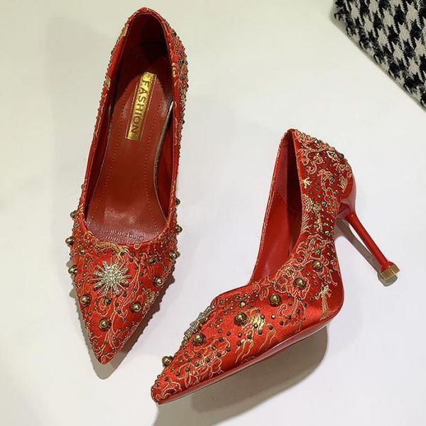 

dress shoes women's high heels bride wedding party pointed toe shallow mouth red zapatos de mujer plataforma, Black