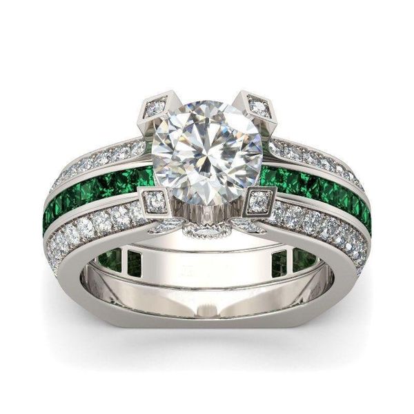 

wedding rings hainon luxury female ring sets silver color filled jewelry vintage promise for women green zircon engagement, Slivery;golden