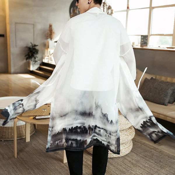 

men's trench coats shawl fashion loose long kimono windbreaker outwear 2021 summer brand china style men cardigan thin coat jacket male, Tan;black