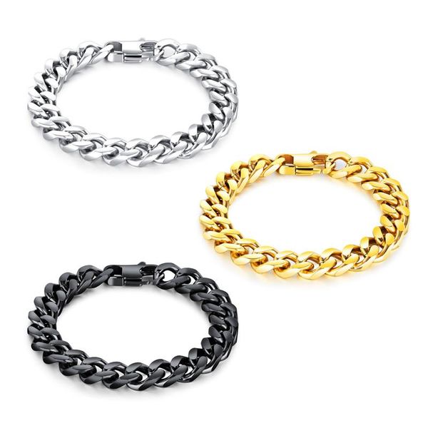 

link, chain classic titanium steel thick wide flat snake bone men's bracelet, Black