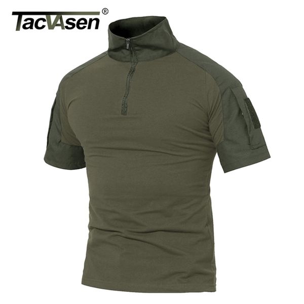 TACVASEN Uomo Estate Camicie Airsoft Army actical Camicia Manica Corta Militare Camouflage Cotone ee Abbigliamento Paintball 210716