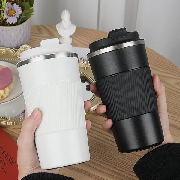 

water bottles 510ml double insulated coffee cup stainless steel thermal mug with leakproof lid non-slip cover for tea reusable