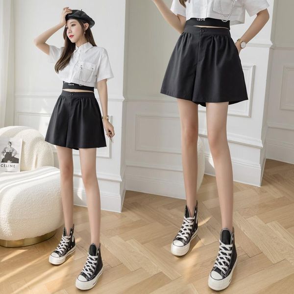 

women's shorts coigarsam 4xl plus size loose summer straight high waist women black 007, White;black