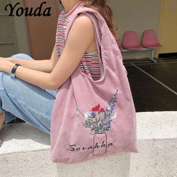 

evening bags youda women corduroy shopping bag female canvas cloth shoulder storage flowers handbag reusable foldable eco grocery totes