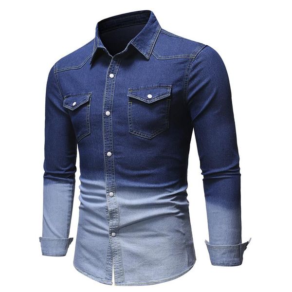 

men's casual shirts aiopeson patchwork long sleeve denim shirt men lapel single breasted fashion spring mens, White;black