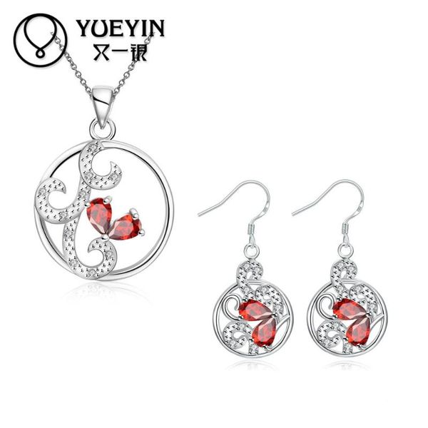 

earrings & necklace s117-b silver plated jewelry set for women pendant austria red crystal fashion sets