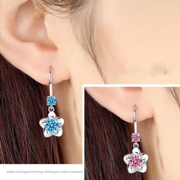 

dangle & chandelier ladies fashion white and pink crystal zircon long earrings for female flower-shaped hook tassel, Silver