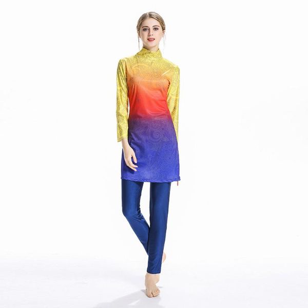 

swim wear muslim swimwear full size swimsuit plus swimming suit for women long sleevedigital printing
