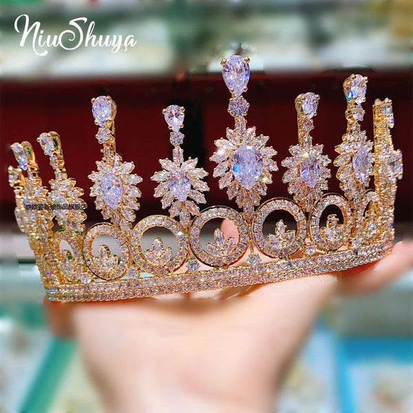 

hair clips & barrettes niushuya european classic cubic zirconia wedding bridal tiaras engagement crowns cz party jewelry accessories headpie, Golden;silver