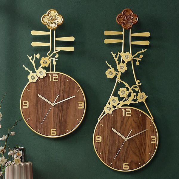 

wall clocks chinese lute zither metal wood clock modern design farmhouse decor decorations living room watch vintage