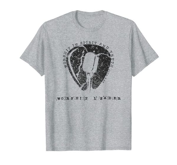 

worship leader christian guitar pick and microphone distress t-shirt, White;black