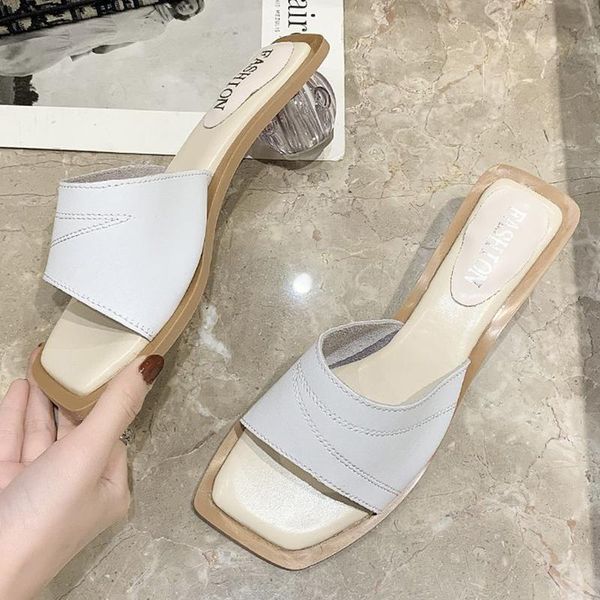 

summer fashion women clear low high heels slides mules designer open toe white black slippers party beach shoe big size