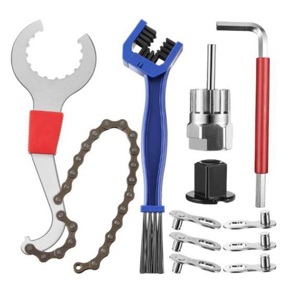 

tools 11 pcs bicycle remover tool sprocket heel repair hex wrench lockring chain brush and magic clasp