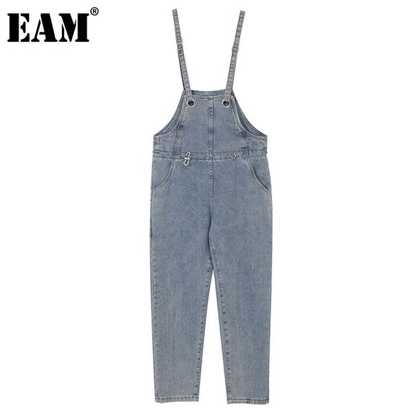 

[eam] high waist blue long casual overalls trousers loose fit pants women fashion tide spring autumn 2021 1dd6629 women's & capris, Black;white